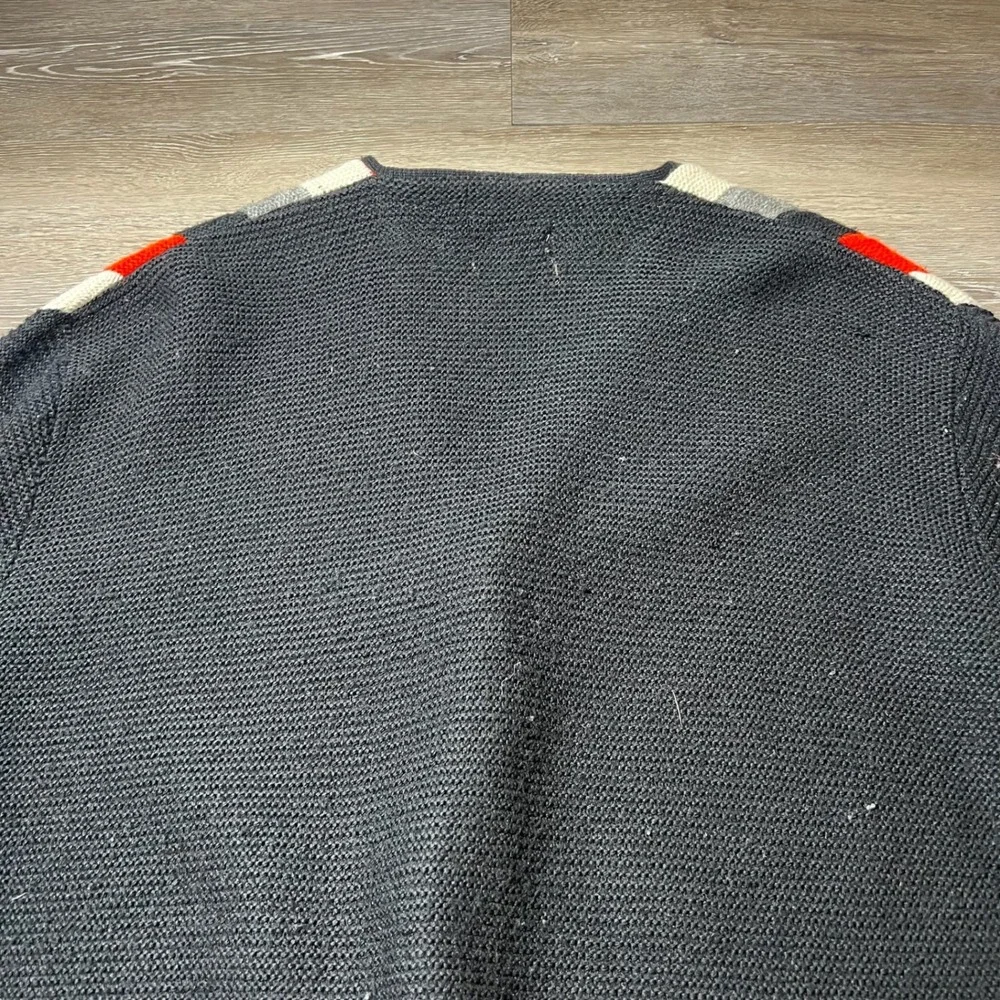 1960s Cardigan Sweater Men Large Black orange Striped Vintage VNeck Button Front